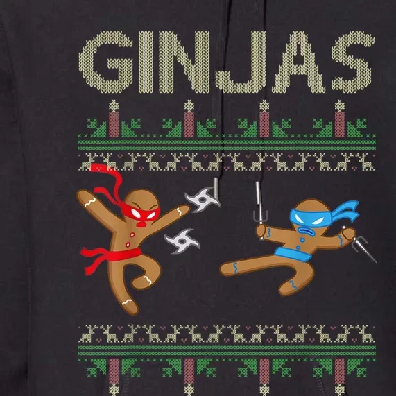 Ginjas Gingerbread Ninjas Throwing Stars Ugly Christmas Premium Hoodie