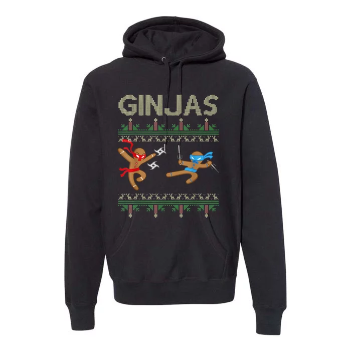 Ginjas Gingerbread Ninjas Throwing Stars Ugly Christmas Premium Hoodie