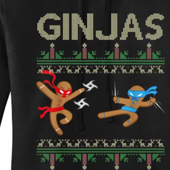 Ginjas Gingerbread Ninjas Throwing Stars Ugly Christmas Women's Pullover Hoodie