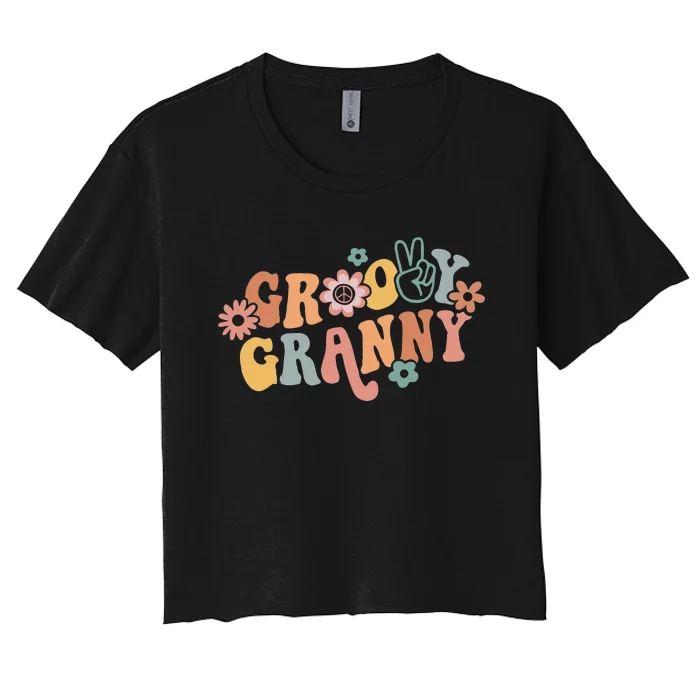 Groovy Granny One Thankful Granny Thanksgiving Christmas Women's Crop Top Tee