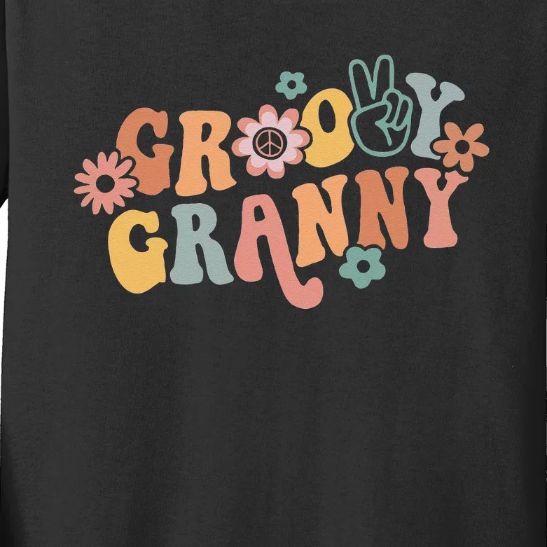 Groovy Granny One Thankful Granny Thanksgiving Christmas Kids Long Sleeve Shirt