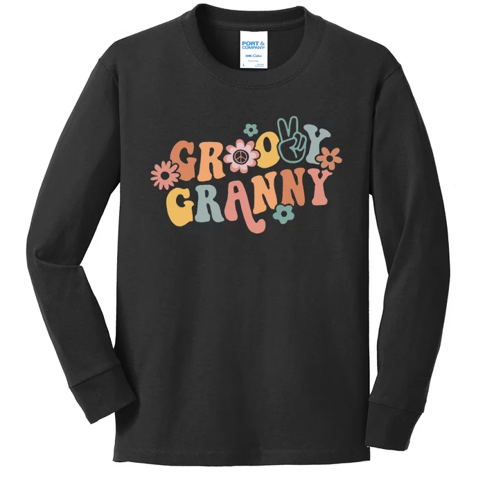 Groovy Granny One Thankful Granny Thanksgiving Christmas Kids Long Sleeve Shirt