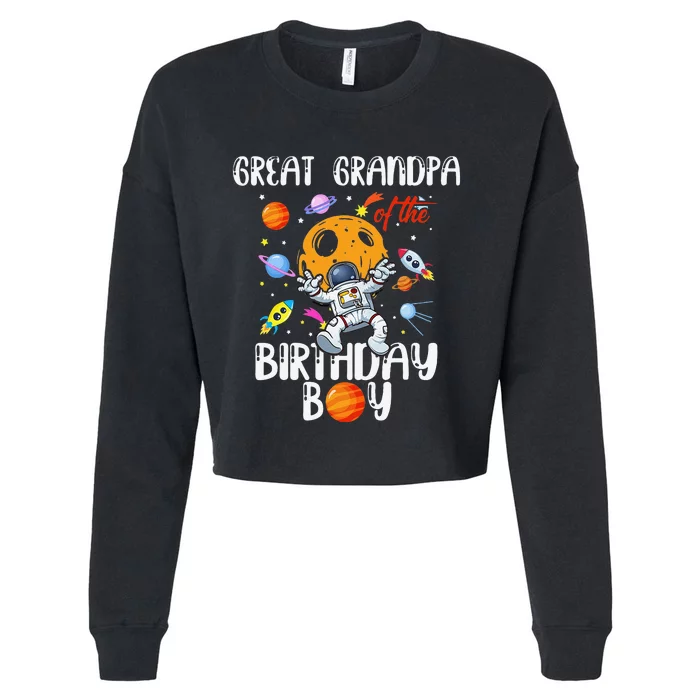 Great Grandpa Of Birthday Astronaut Outer Space Bday Par Cropped Pullover Crew