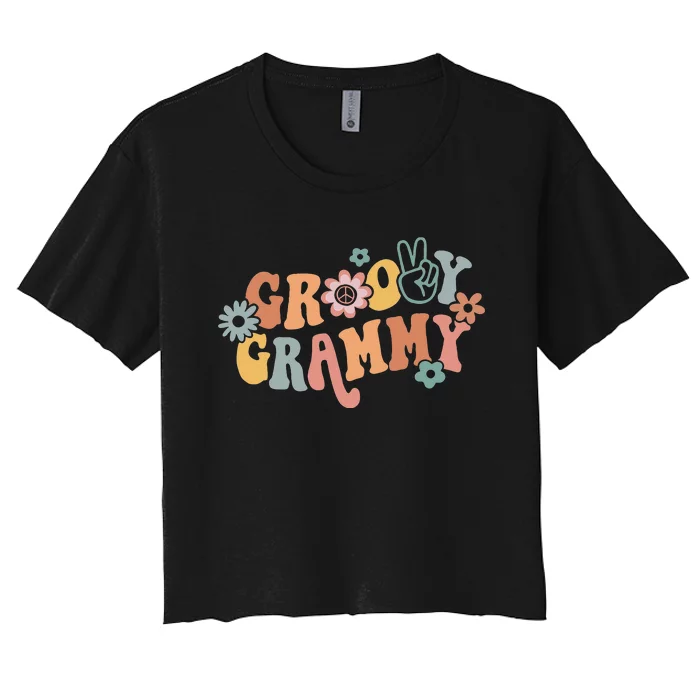 Groovy Grammy One Thankful Grammy Thanksgiving Christmas Women's Crop Top Tee