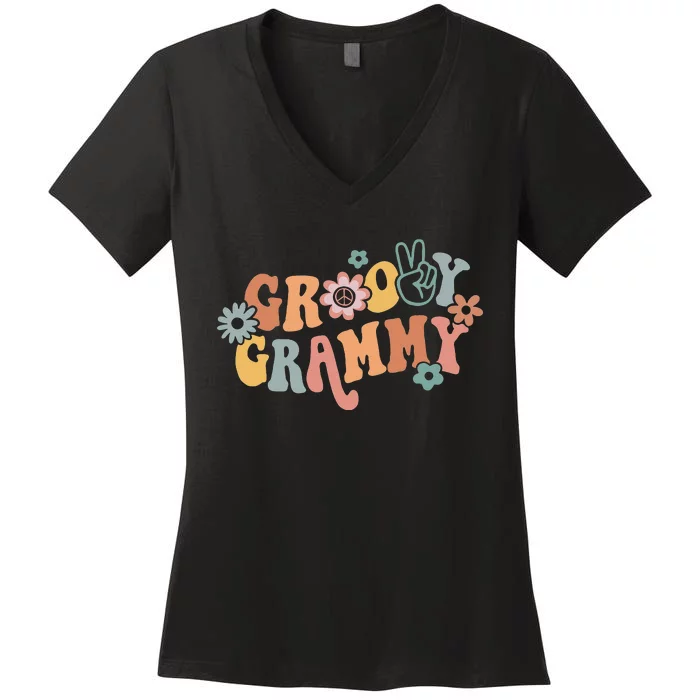 Groovy Grammy One Thankful Grammy Thanksgiving Christmas Women's V-Neck T-Shirt