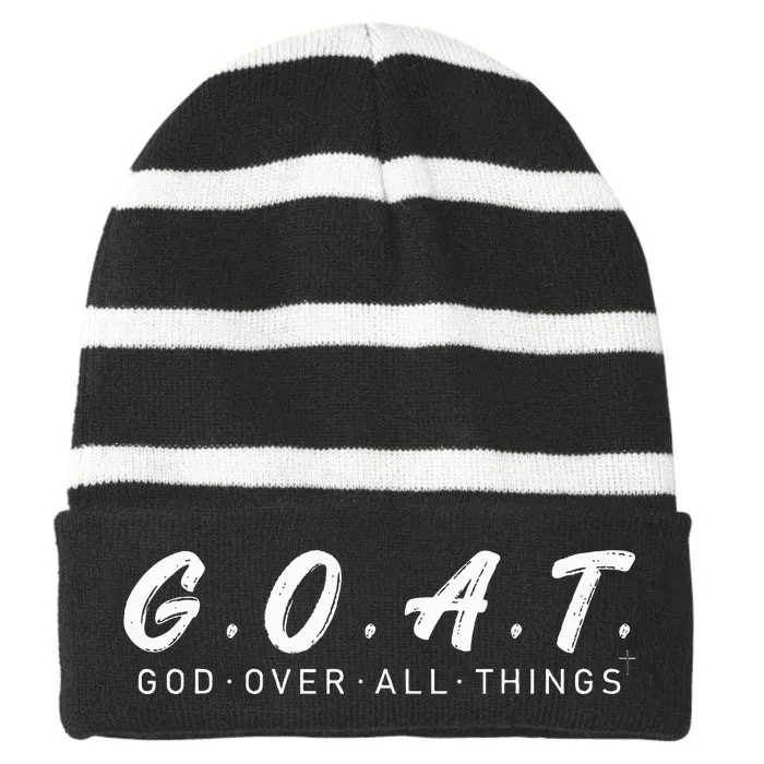 G.O.A.T God Over All Thing Black And White Striped Beanie with Solid Band