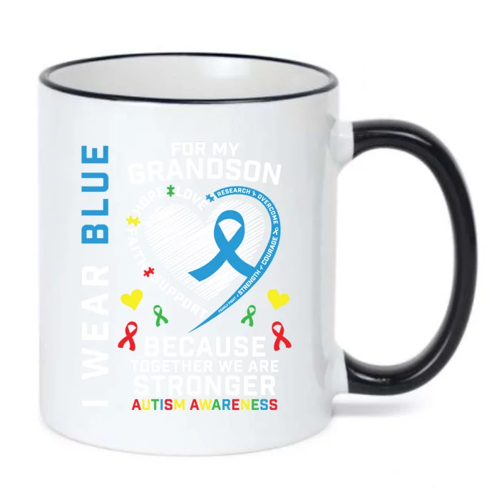 Grandma Grandpa Puzzle Heart I Wear Blue For Grandson Autism Gift Black Color Changing Mug