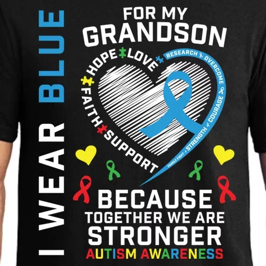 Grandma Grandpa Puzzle Heart I Wear Blue For Grandson Autism Gift Pajama Set