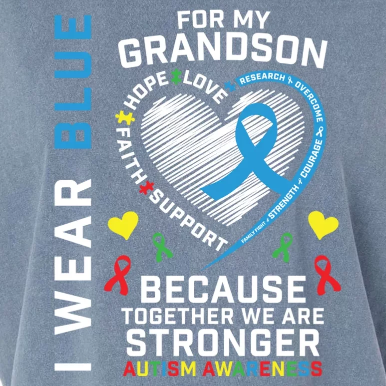 Grandma Grandpa Puzzle Heart I Wear Blue For Grandson Autism Gift Garment-Dyed Women's Muscle Tee