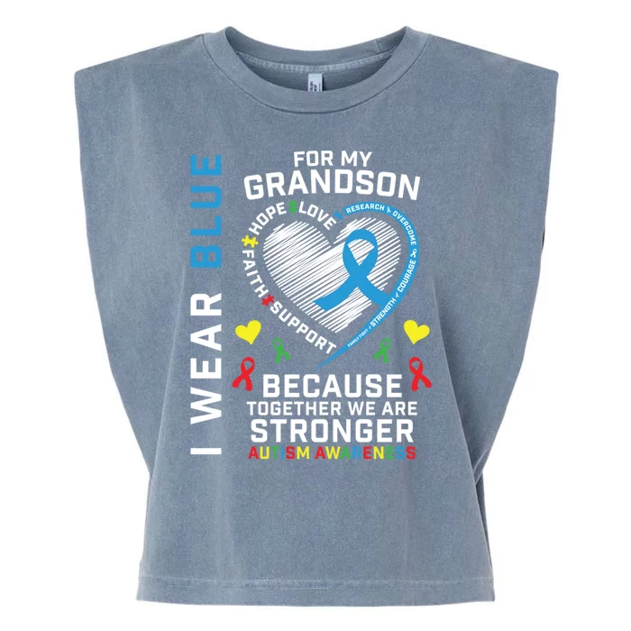 Grandma Grandpa Puzzle Heart I Wear Blue For Grandson Autism Gift Garment-Dyed Women's Muscle Tee