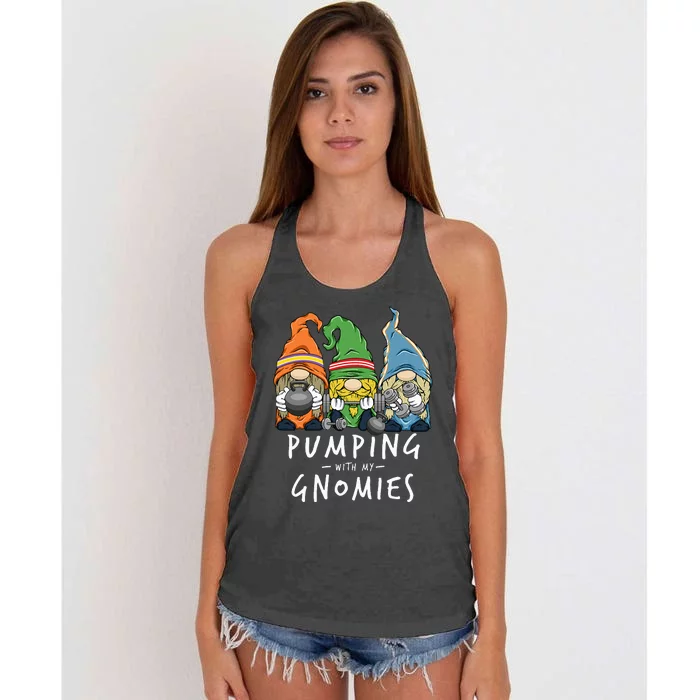 Gym Gnomes Pumping with My Gnomies Workout Fitness Women's Knotted Racerback Tank