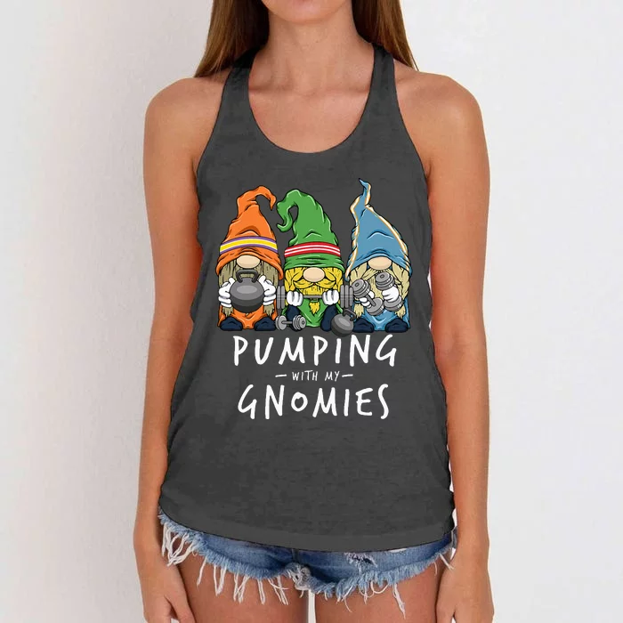 Gym Gnomes Pumping with My Gnomies Workout Fitness Women's Knotted Racerback Tank