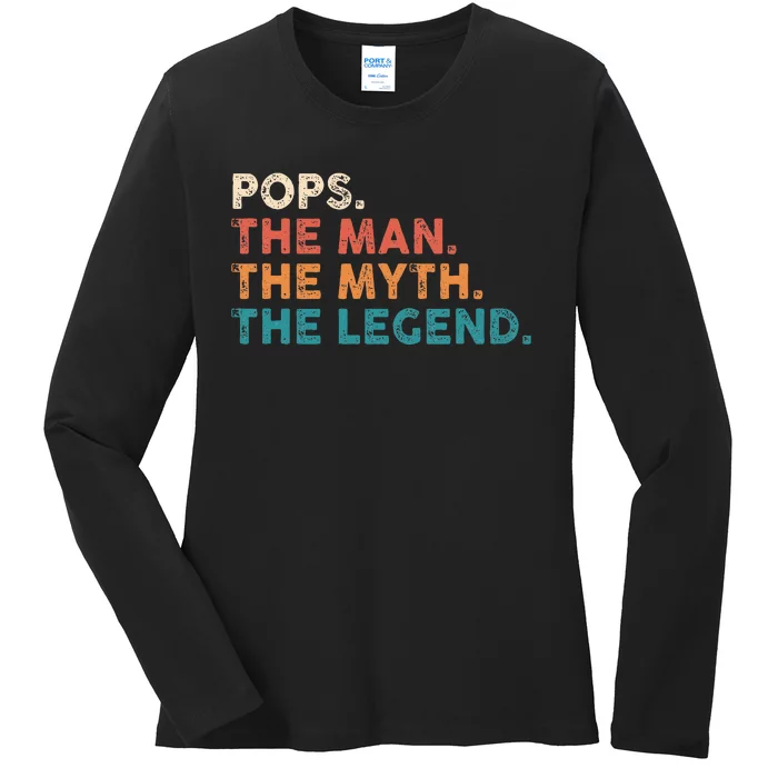 Grandpa Gift Pops The Man The Myth The Legend Fathers Day 80 Ladies Long Sleeve Shirt