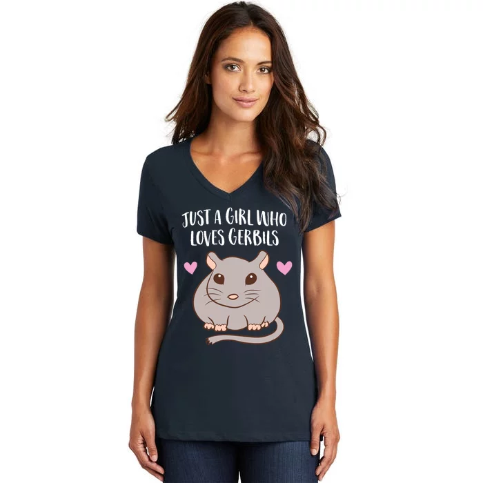 Gerbil Girl Pet Owner Gift Just a Girl Who Loves Gerbils Women's V-Neck T-Shirt