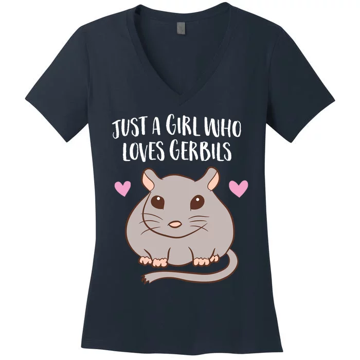 Gerbil Girl Pet Owner Gift Just a Girl Who Loves Gerbils Women's V-Neck T-Shirt