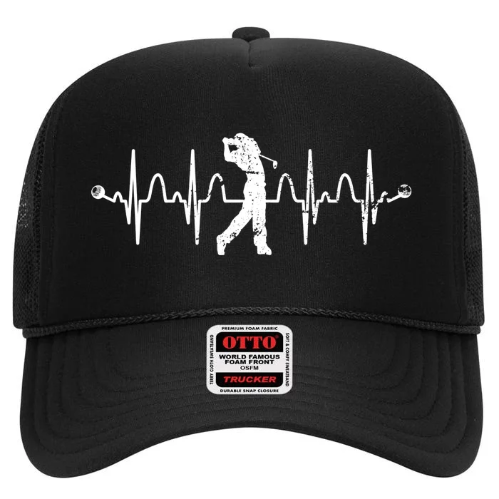 Golfer Golf Player Heartbeat Golf Course Golf Meaningful Gift High Crown Mesh Trucker Hat