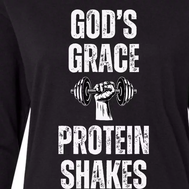 GodS Grace Protein Shakes Dumbbell Christian Workout Gym Womens Cotton Relaxed Long Sleeve T-Shirt