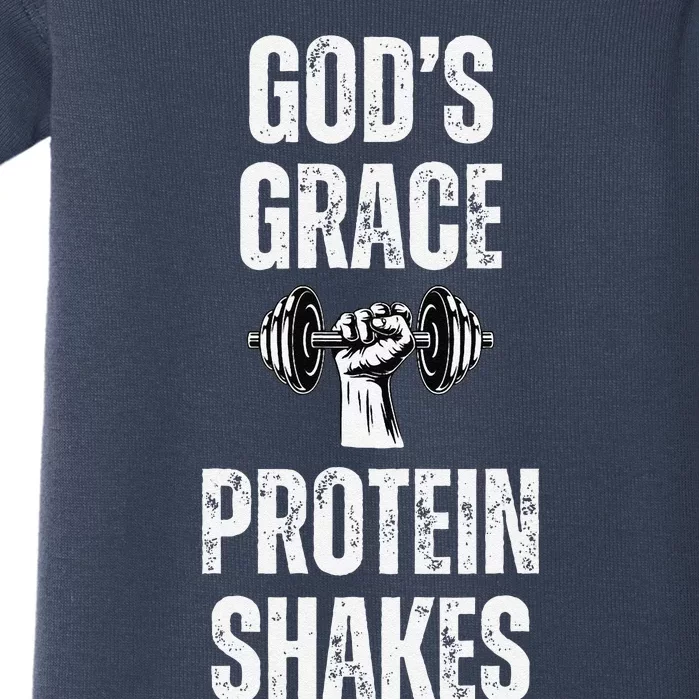 GodS Grace Protein Shakes Dumbbell Christian Workout Gym Baby Bodysuit