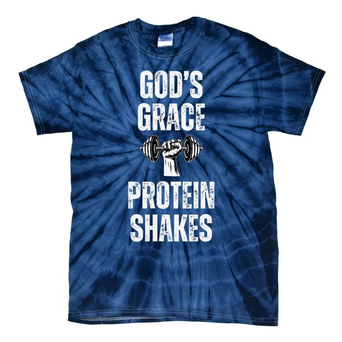 GodS Grace Protein Shakes Dumbbell Christian Workout Gym Tie-Dye T-Shirt