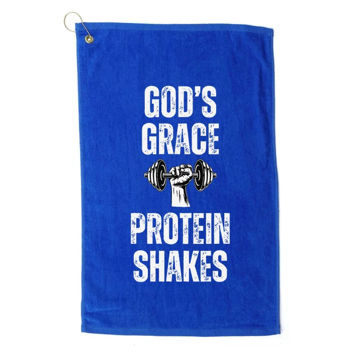 GodS Grace Protein Shakes Dumbbell Christian Workout Gym Platinum Collection Golf Towel