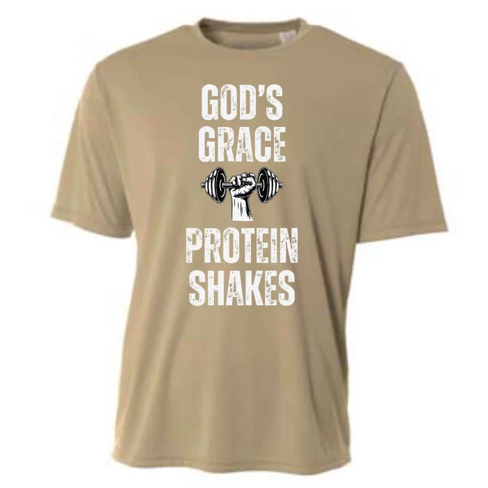 GodS Grace Protein Shakes Dumbbell Christian Workout Gym Cooling Performance Crew T-Shirt