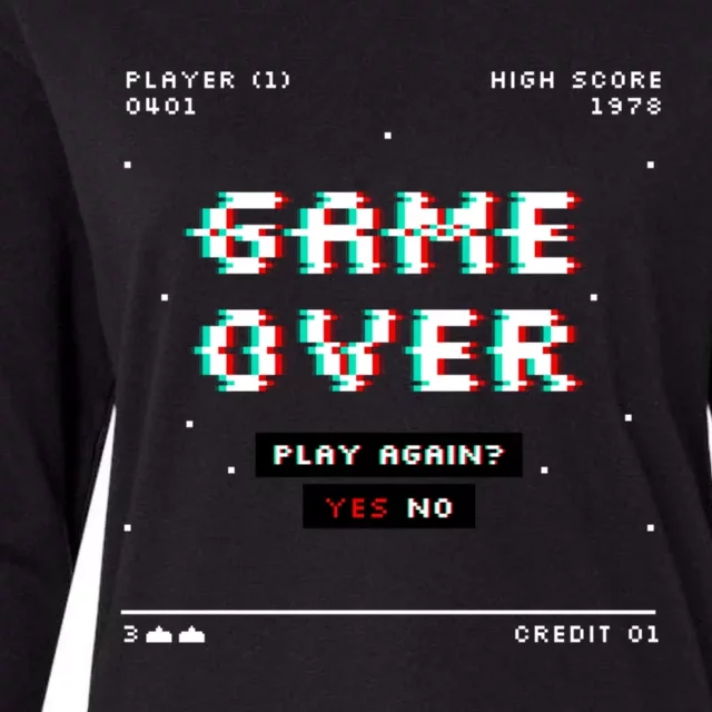 Gaming Gameover Play Again 70s 80s Great Gift Womens Cotton Relaxed Long Sleeve T-Shirt