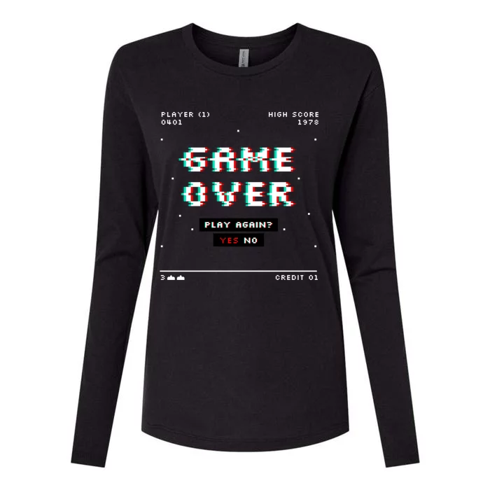 Gaming Gameover Play Again 70s 80s Great Gift Womens Cotton Relaxed Long Sleeve T-Shirt