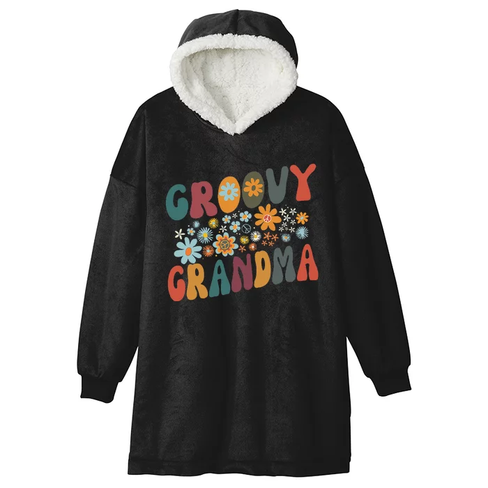 Groovy Grandma Retro Colorful Flowers Grandmother Hooded Wearable Blanket