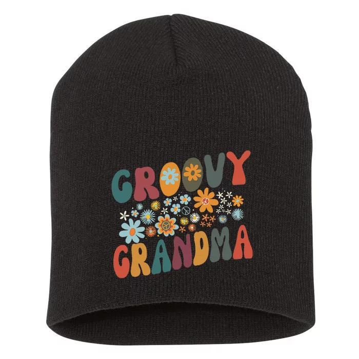 Groovy Grandma Retro Colorful Flowers Grandmother Short Acrylic Beanie