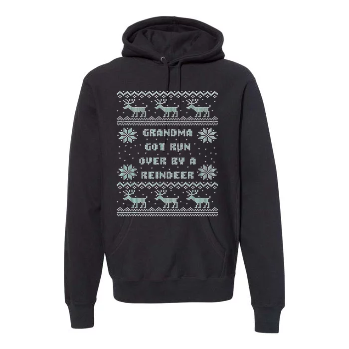 Grandma Got Run Over by A Reindeer Ugly Costume Funny Premium Hoodie