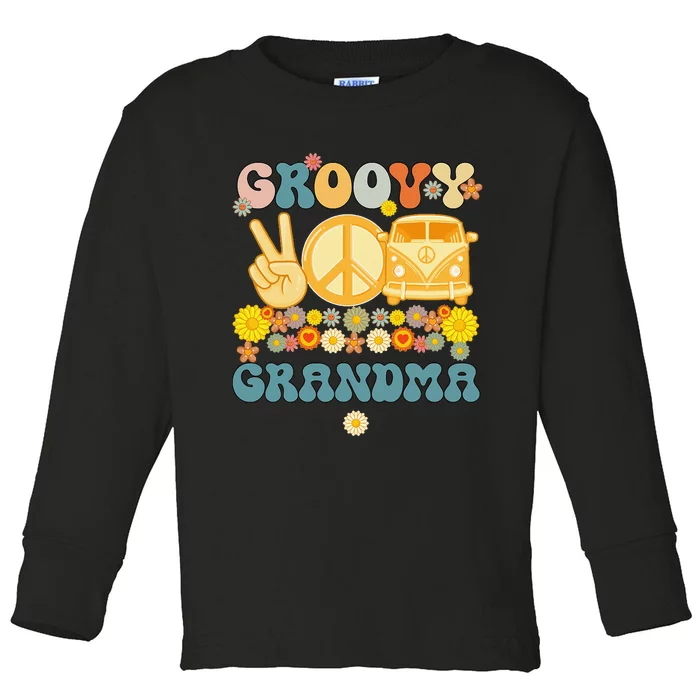 Groovy Grandma Retro Matching Family Baby Shower Toddler Long Sleeve Shirt