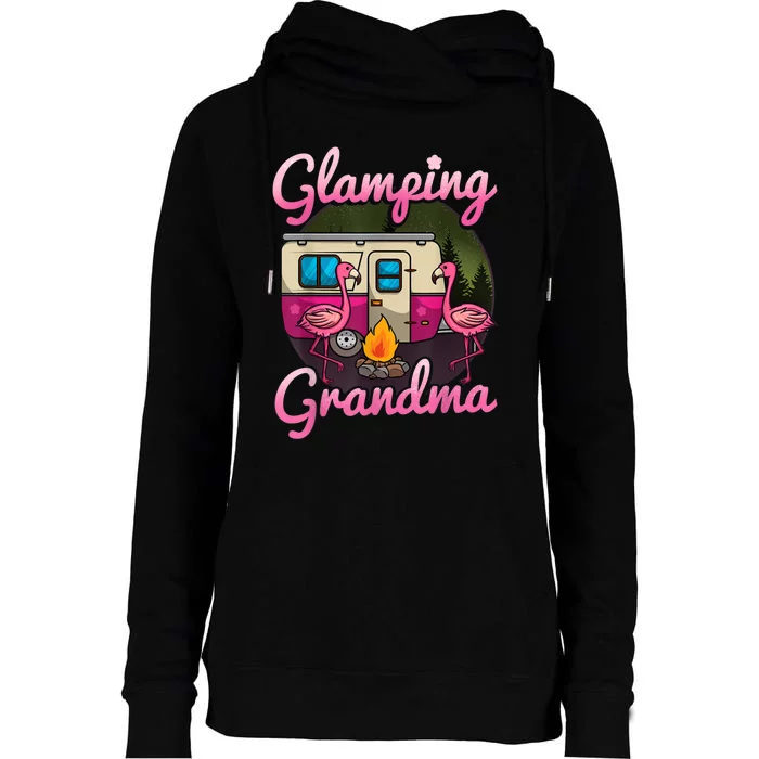 Glamping Grandma RV Flamingos Gift Camper Camping Gift Womens Funnel Neck Pullover Hood