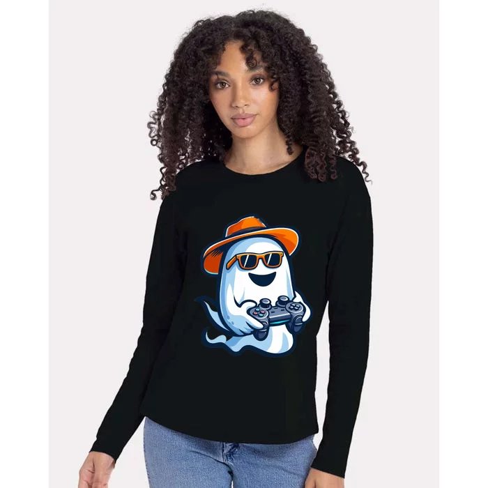 Gamer Ghost Retro Hat Shades Halloween Gaming Fun Great Gift Womens Cotton Relaxed Long Sleeve T-Shirt