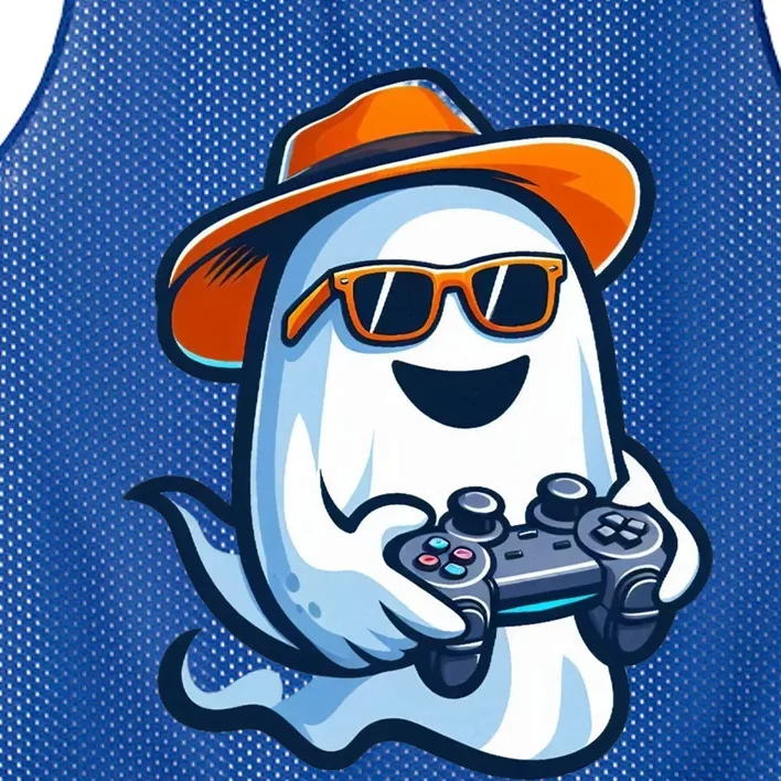 Gamer Ghost Retro Hat Shades Halloween Gaming Fun Great Gift Mesh Reversible Basketball Jersey Tank