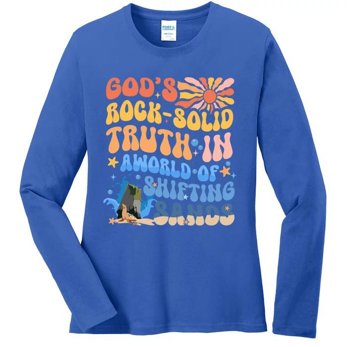 Groovy GodS Rocksolid Truth In A World Of Shifting Sands Great Gift Ladies Long Sleeve Shirt