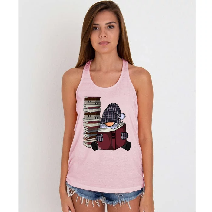 Garden Gnome Reading Books Gnomes Book Lover Gift Women's Knotted Racerback Tank