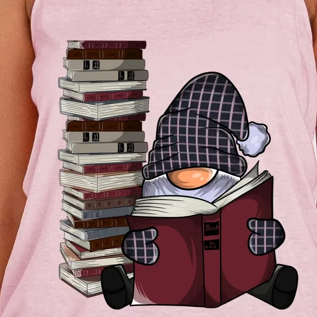 Garden Gnome Reading Books Gnomes Book Lover Gift Women's Knotted Racerback Tank