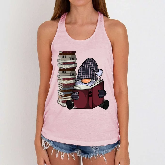 Garden Gnome Reading Books Gnomes Book Lover Gift Women's Knotted Racerback Tank