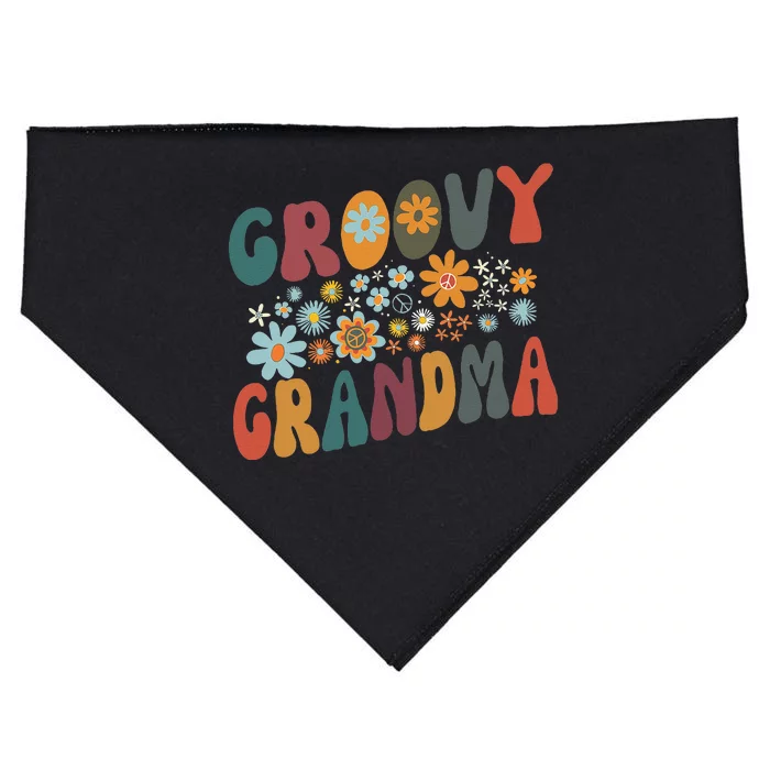 Groovy Grandma Retro Colorful Flowers Grandmother USA-Made Doggie Bandana