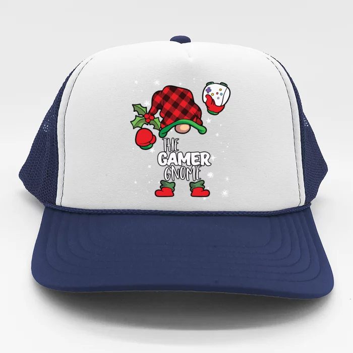 Gamer Gnome Red Buffalo Plaid Matching Family Christmas Trucker Hat