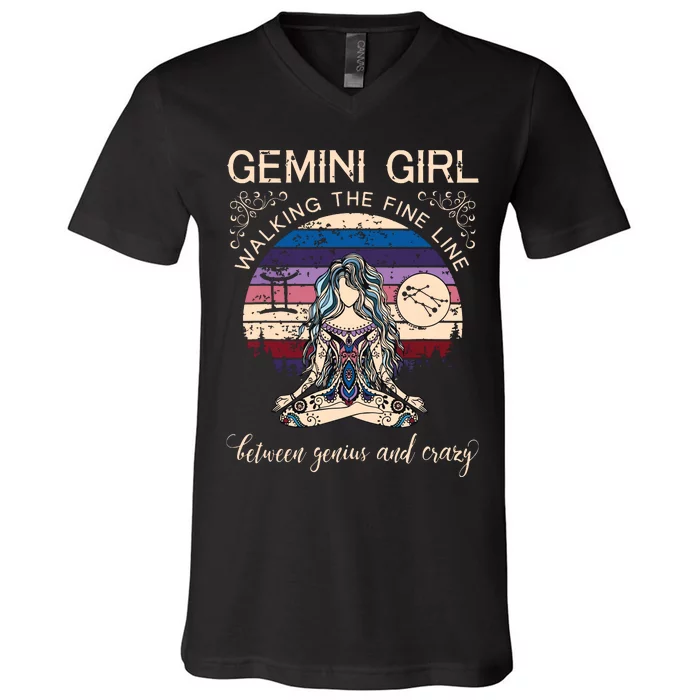 Gemini Girl Retro Zodiac V-Neck T-Shirt