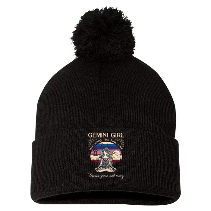 Gemini Girl Retro Zodiac Pom Pom 12in Knit Beanie