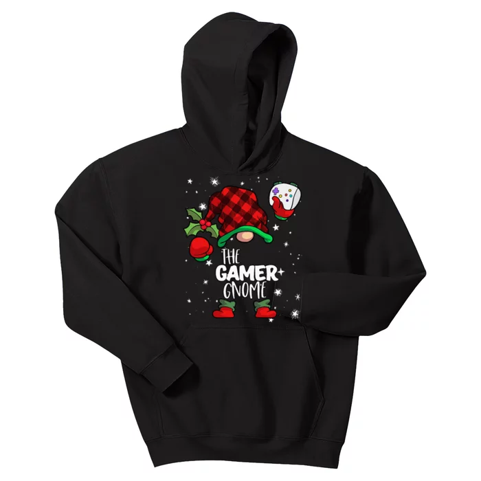 Gamer Gnome Red Buffalo Plaid Matching Family Christmas Kids Hoodie