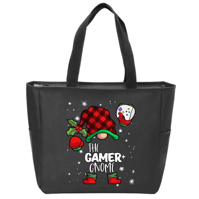 Gamer Gnome Red Buffalo Plaid Matching Family Christmas Zip Tote Bag