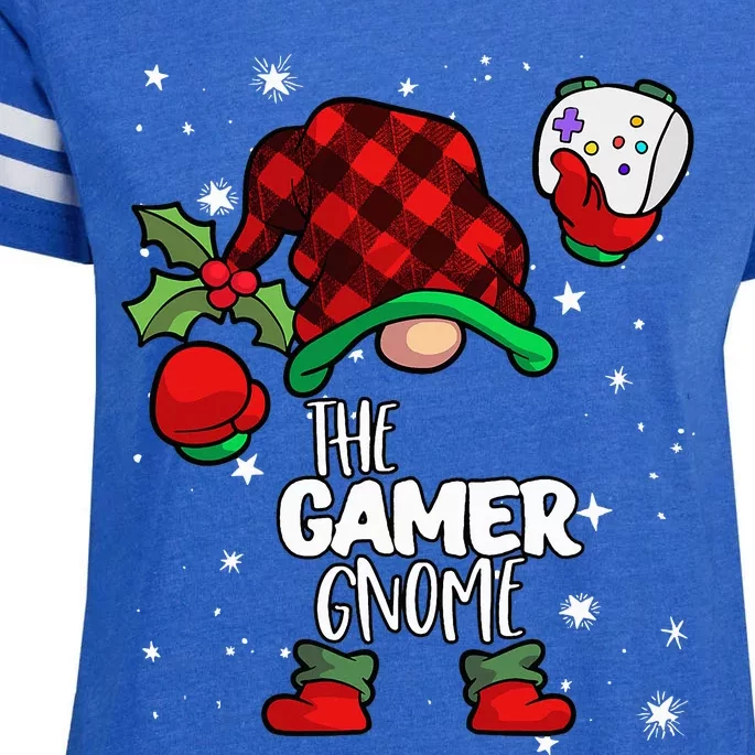 Gamer Gnome Red Buffalo Plaid Matching Family Christmas Enza Ladies Jersey Football T-Shirt