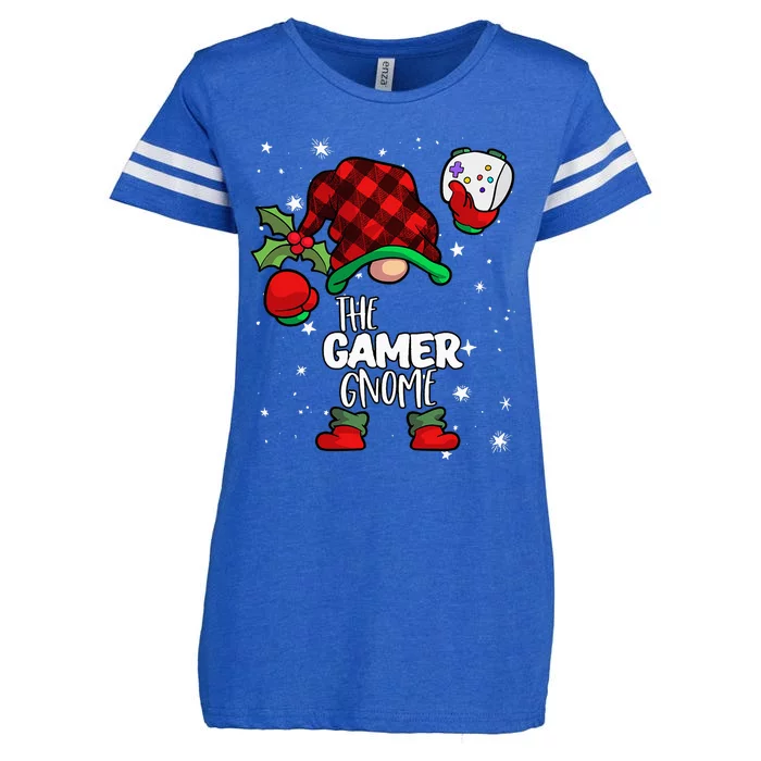 Gamer Gnome Red Buffalo Plaid Matching Family Christmas Enza Ladies Jersey Football T-Shirt