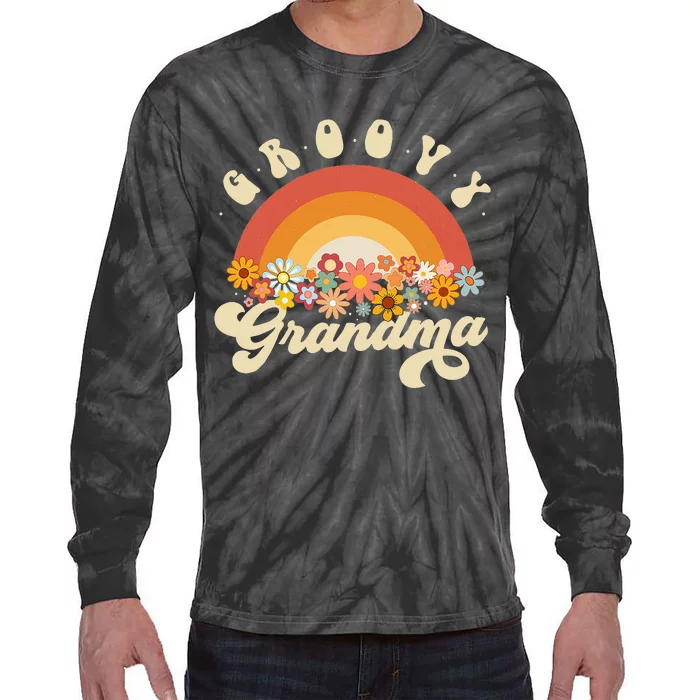 Groovy Grandma Retro Rainbow Colorful Flowers Design Tie-Dye Long Sleeve Shirt