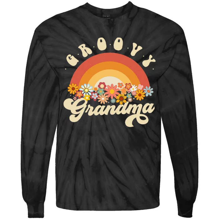 Groovy Grandma Retro Rainbow Colorful Flowers Design Tie-Dye Long Sleeve Shirt