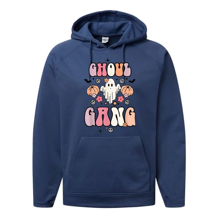 Ghoul Gang Retro Groovy Flowers Funny Ghosts Boo Halloween Performance Fleece Hoodie