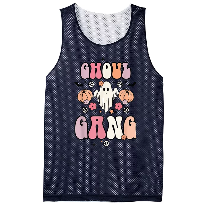 Ghoul Gang Retro Groovy Flowers Funny Ghosts Boo Halloween Mesh Reversible Basketball Jersey Tank